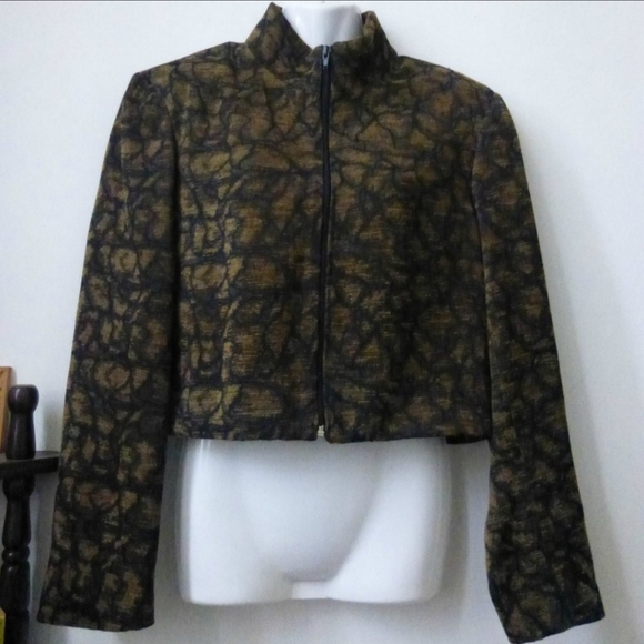 Women Blazer Size S Brown Onna Wear Collared Casual Animal Print Short Cropped - Picture 1 of 5